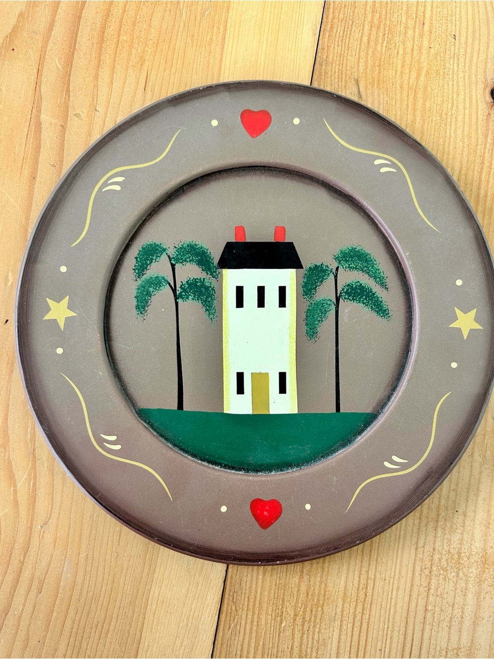 Folk Art Farmhouse Wooden Plate